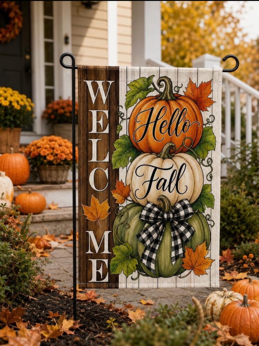 Hello Fall Pumpkin Stack Garden Flag - Welcome Design nwt